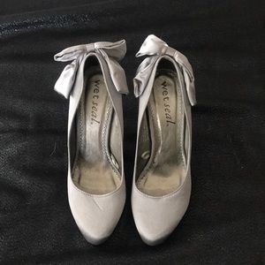 Wet seal silver satin bow heel